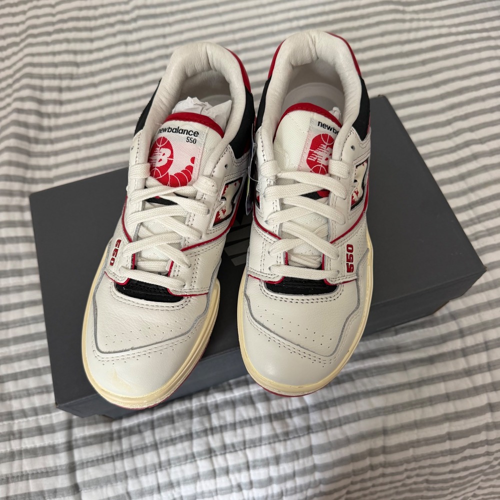 New Balance 550 White Red Black Leather Sneakers BB550VGA Mens 5 Womens 6.5